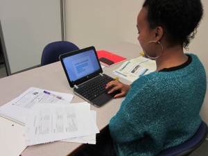 Woman using netbook