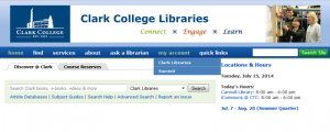 Clark Libraries Homepage My Account Dropdown