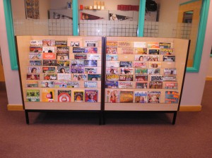 rack of popular periodicals at Cannell Library