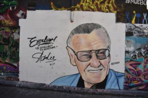 Photo of a graffiti memorial wall for Stan Lee