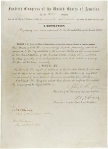 Photo of the 15th Amendment to the US Constitution