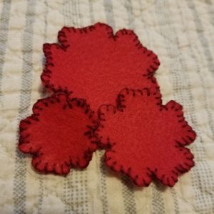 Remembrance Day poppy blanket stitch.