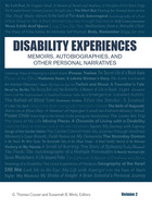 Blue book cover with title: Disability Experiences: Memoirs, Autobiographies, and Other Personal Narratives