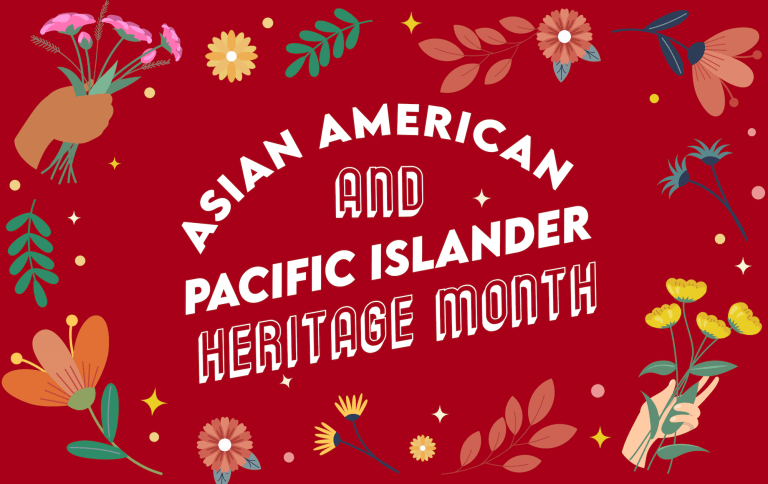 Text on a red background reads Asian American and Pacific Islander Heritage Month