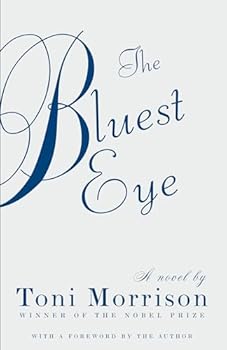 Blue cursive text on a white background, reading The Bluest Eye by Toni Morrison 