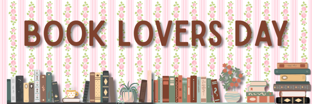 the text "book lovers day" sits above an illustrated shelf of books.